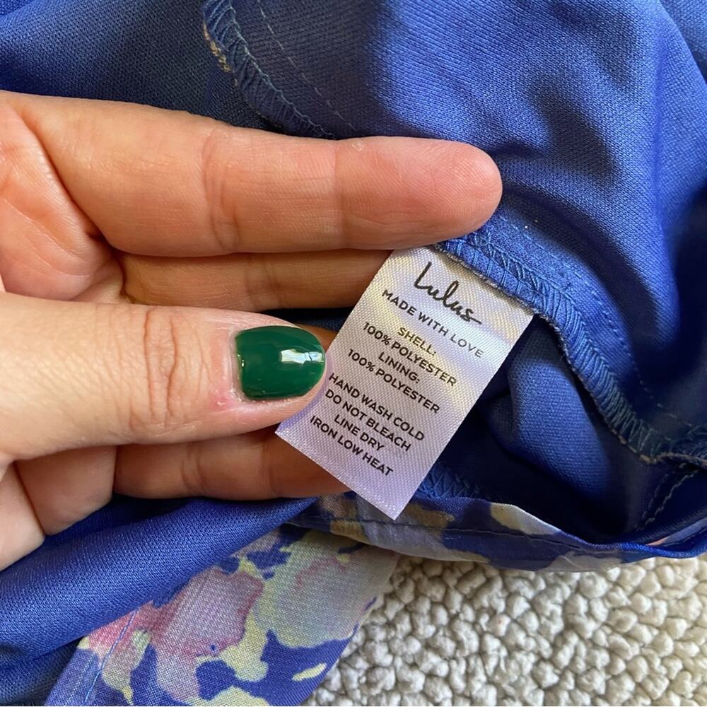 NWOT Lulus Beautiful Impression Blue Floral Chiffon Long Sleeve Mini Dre… - Picture 3 of 10